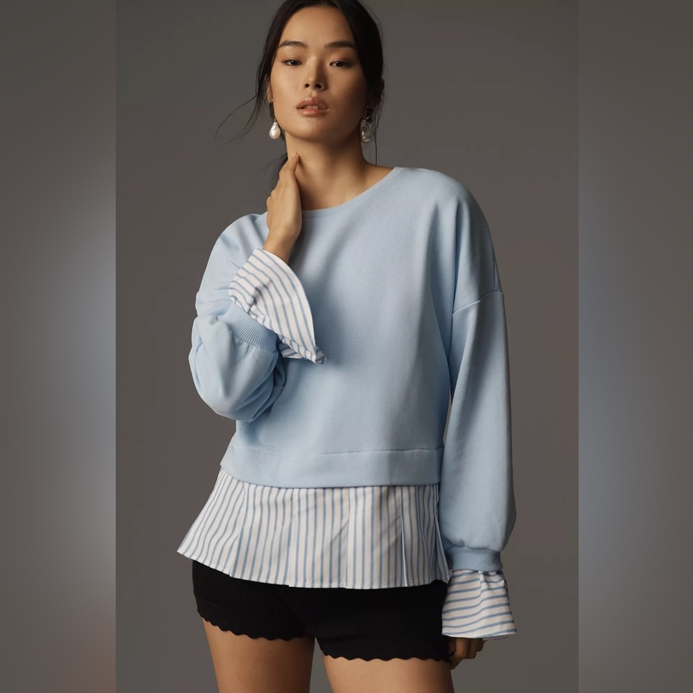 Anthropologie Maeve Striped Trim Twofer Sweatshirt - Women’s XL